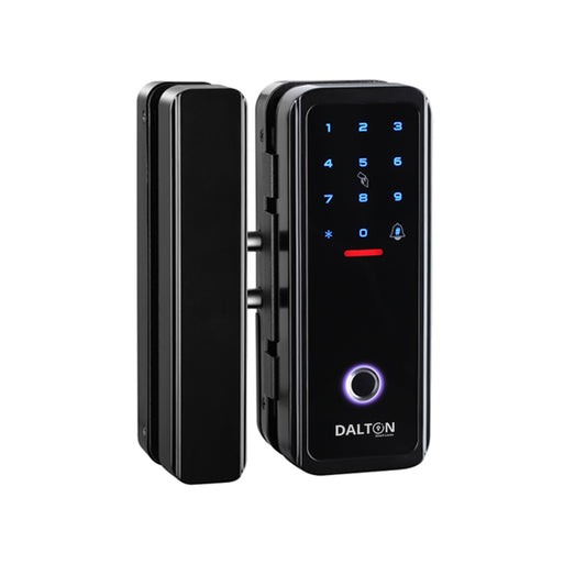DALTON Smart Locks No-Drill Smart Lock Designed for Glass Doors 10-12mm Black Bluetooth Fingerprint Keypad- D0516