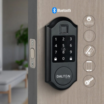 DALTON Smart Locks Smart Life Home Lock Fingerprint Bluetooth Deadbolt 1 3/8 -2 inches Doors Black