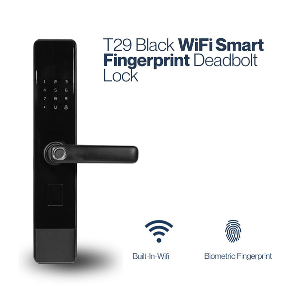 T29 Black WiFi Smart Fingerprint Deadbolt Lock (Canada)