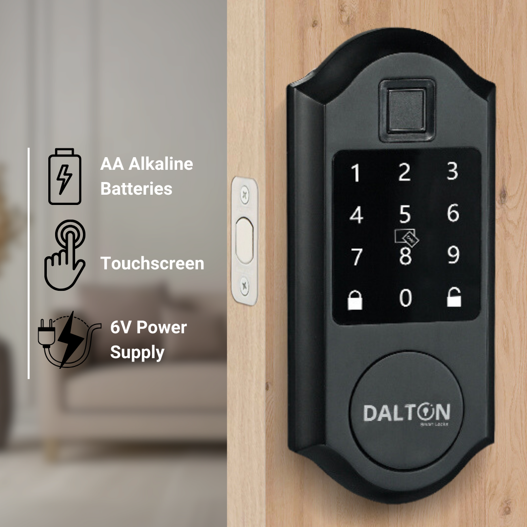 DALTON Smart Locks Smart Life Home Lock Fingerprint Bluetooth Deadbolt 1 3/8 -2 inches Doors Black