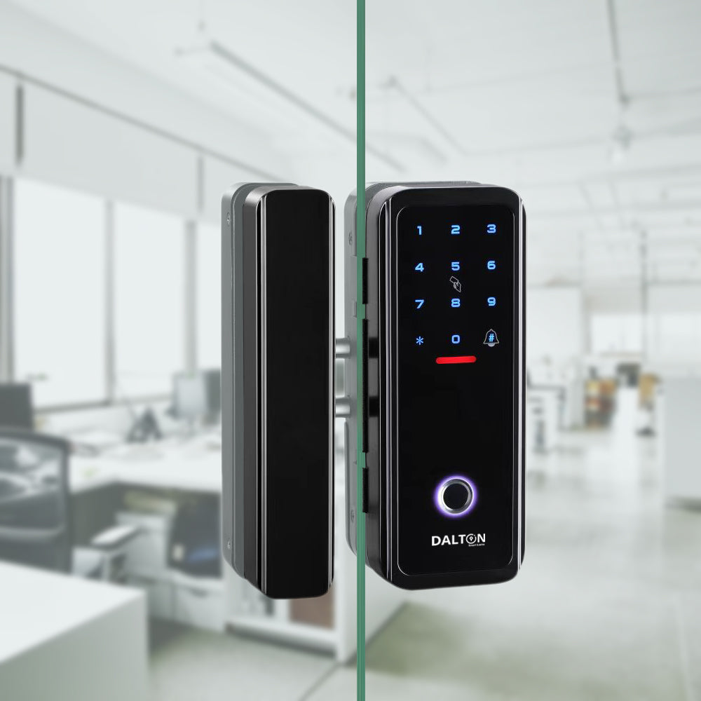 DALTON Smart Locks No-Drill Smart Lock Designed for Glass Doors 10-12mm Black Bluetooth Fingerprint Keypad- D0516