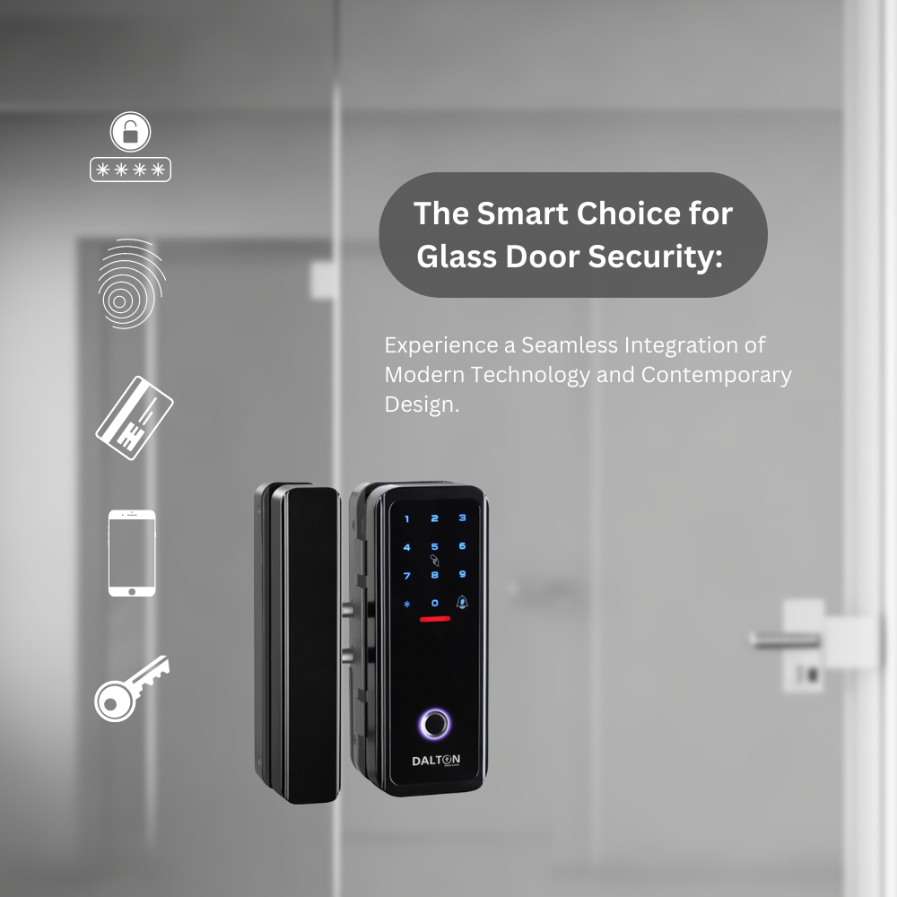 DALTON Smart Locks No-Drill Smart Lock Designed for Glass Doors 10-12mm Black Bluetooth Fingerprint Keypad- D0516