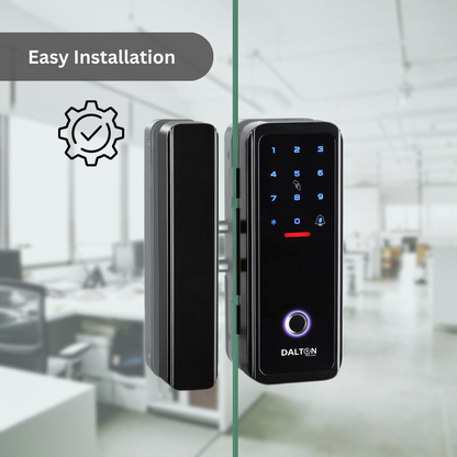 DALTON Smart Locks No-Drill Smart Lock Designed for Glass Doors 10-12mm Black Bluetooth Fingerprint Keypad- D0516