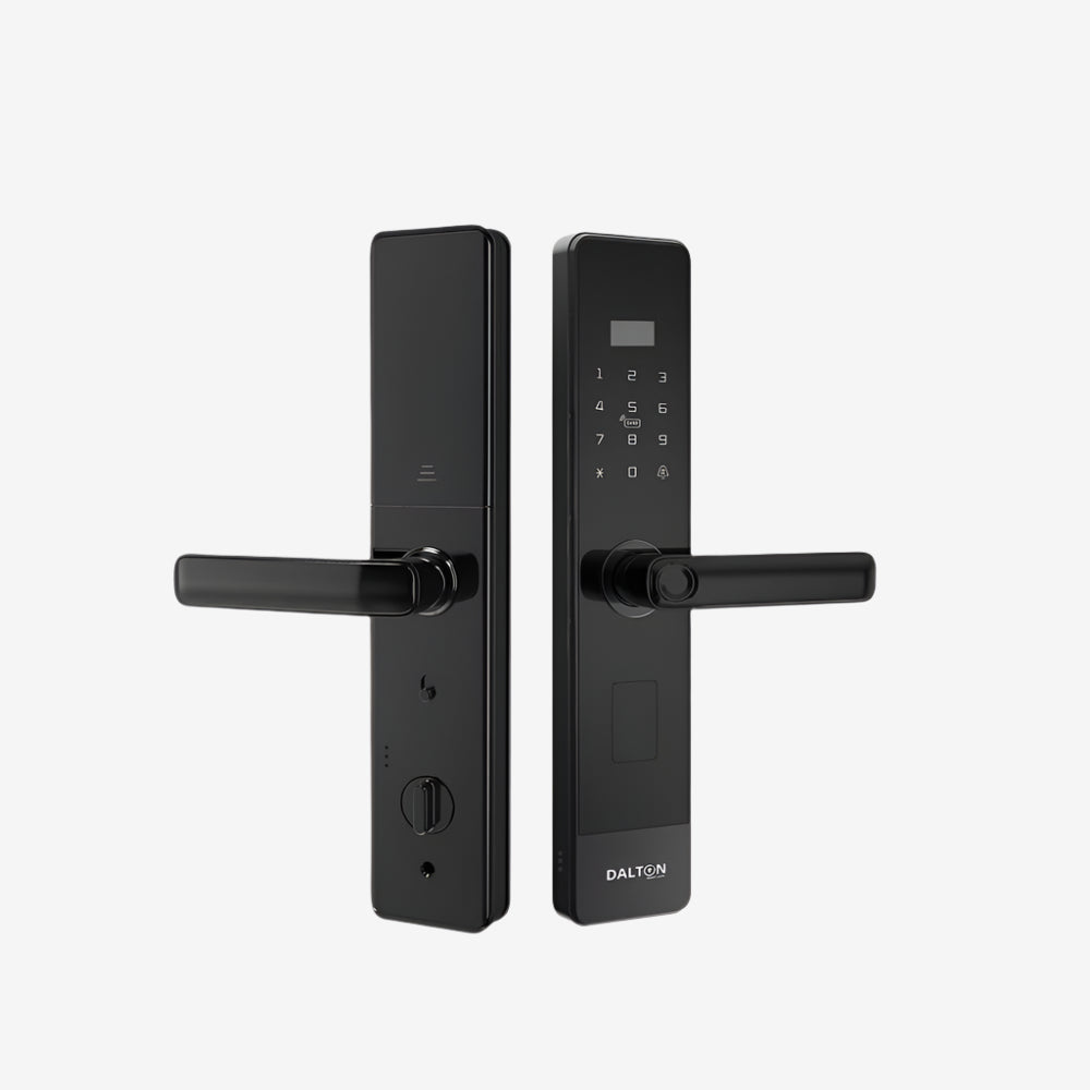 Modern smart door lock equipped with fingerprint recognition functionality, ensuring secure access to your home.