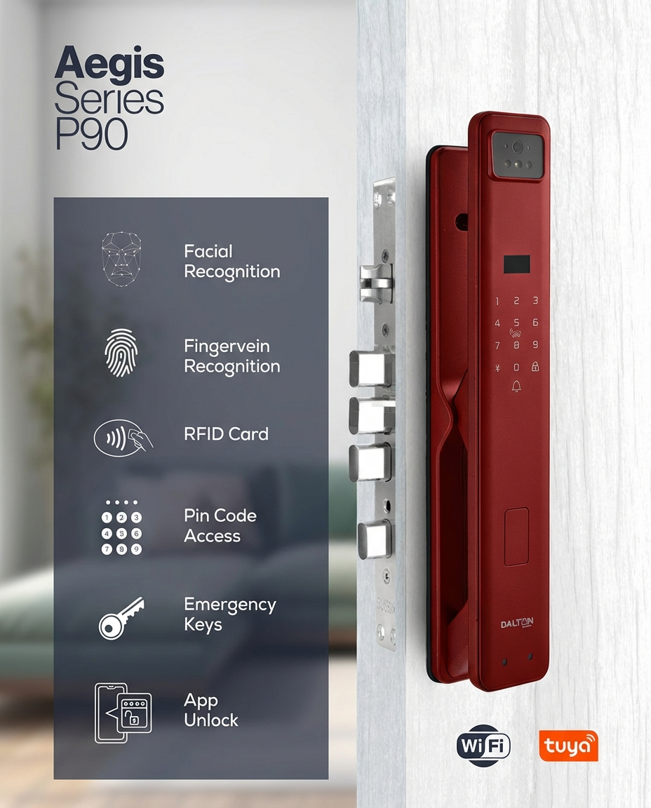 P90 Facial Recognition Smart Deadbolt Lock - Wi-Fi Enabled (Cherry Red)